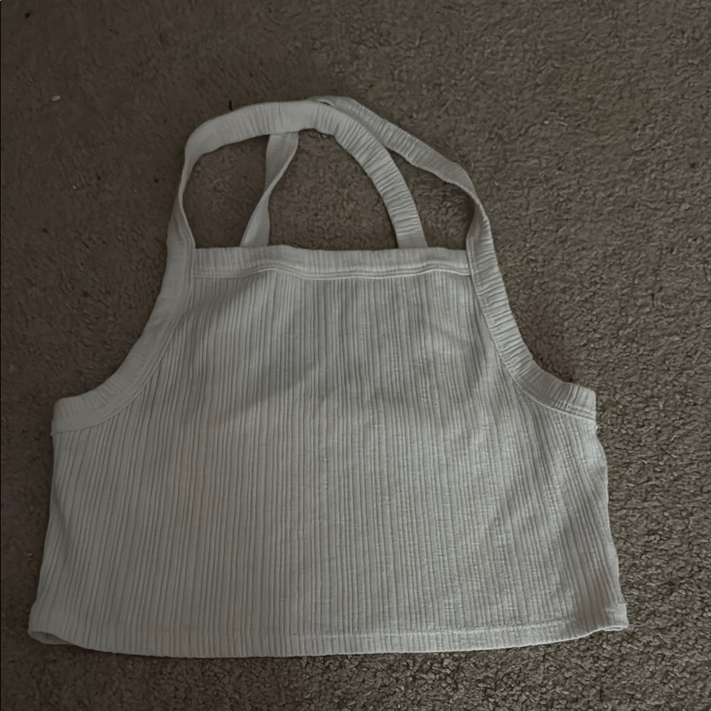 American Eagle Outfitters White Ribbed Crop Tank Top Crossed Back